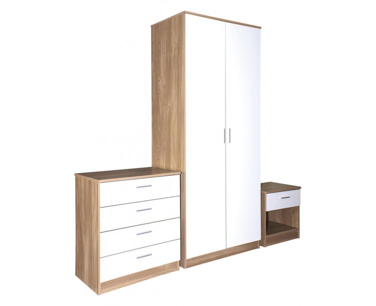 Ottawa White High Gloss And Oak Veneer Three Piece Bedroom Set